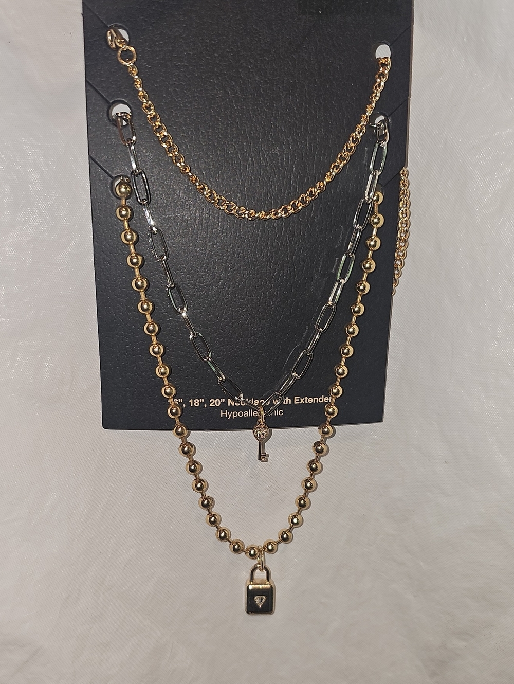 Madden NYC Gold Tone and Silver Tone Padlock Key Necklace Set New